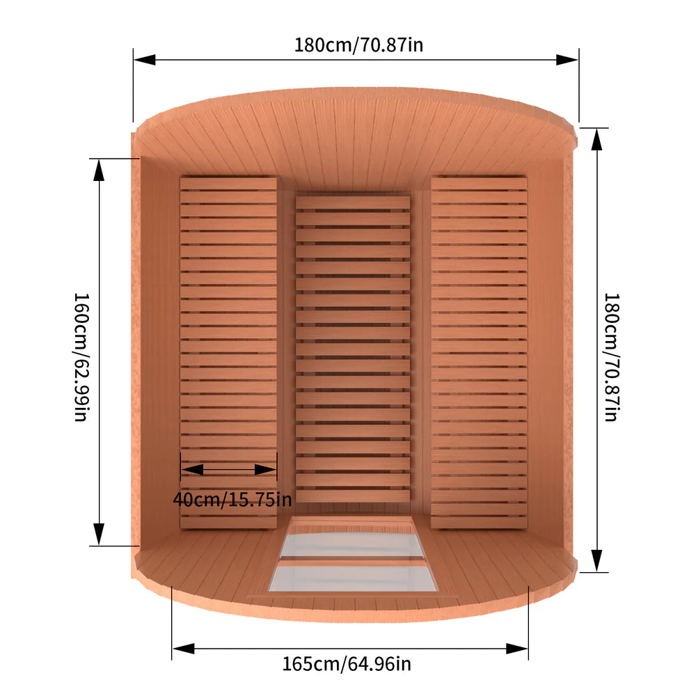 Rok Wellness 4‑Person Patchwork Red Cedar Traditional Steam Barrel Sauna