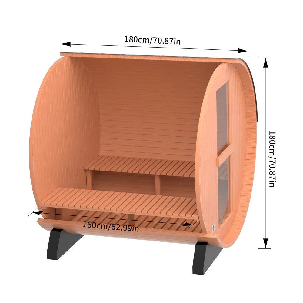 Rok Wellness 4‑Person Patchwork Red Cedar Traditional Steam Barrel Sauna